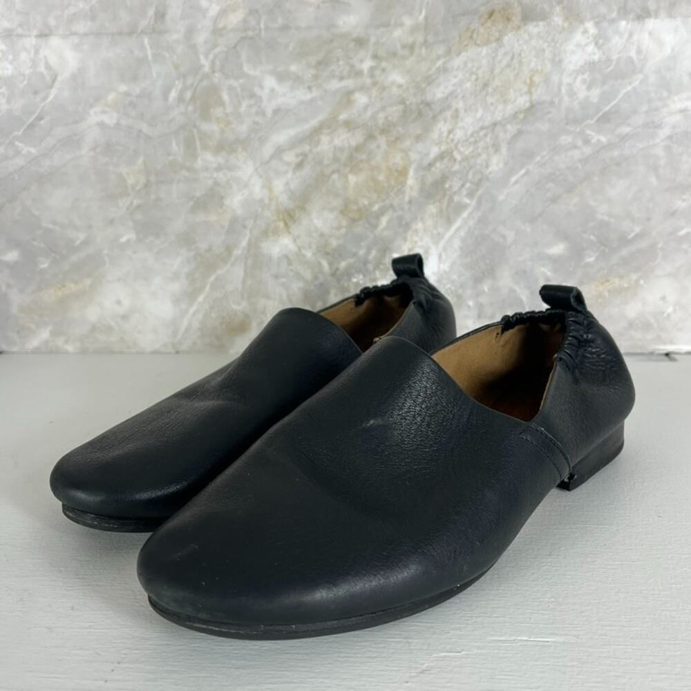 Sofft Black Leather Flats Women's 10 42 Kaitley Ruched Back Flexible Fit